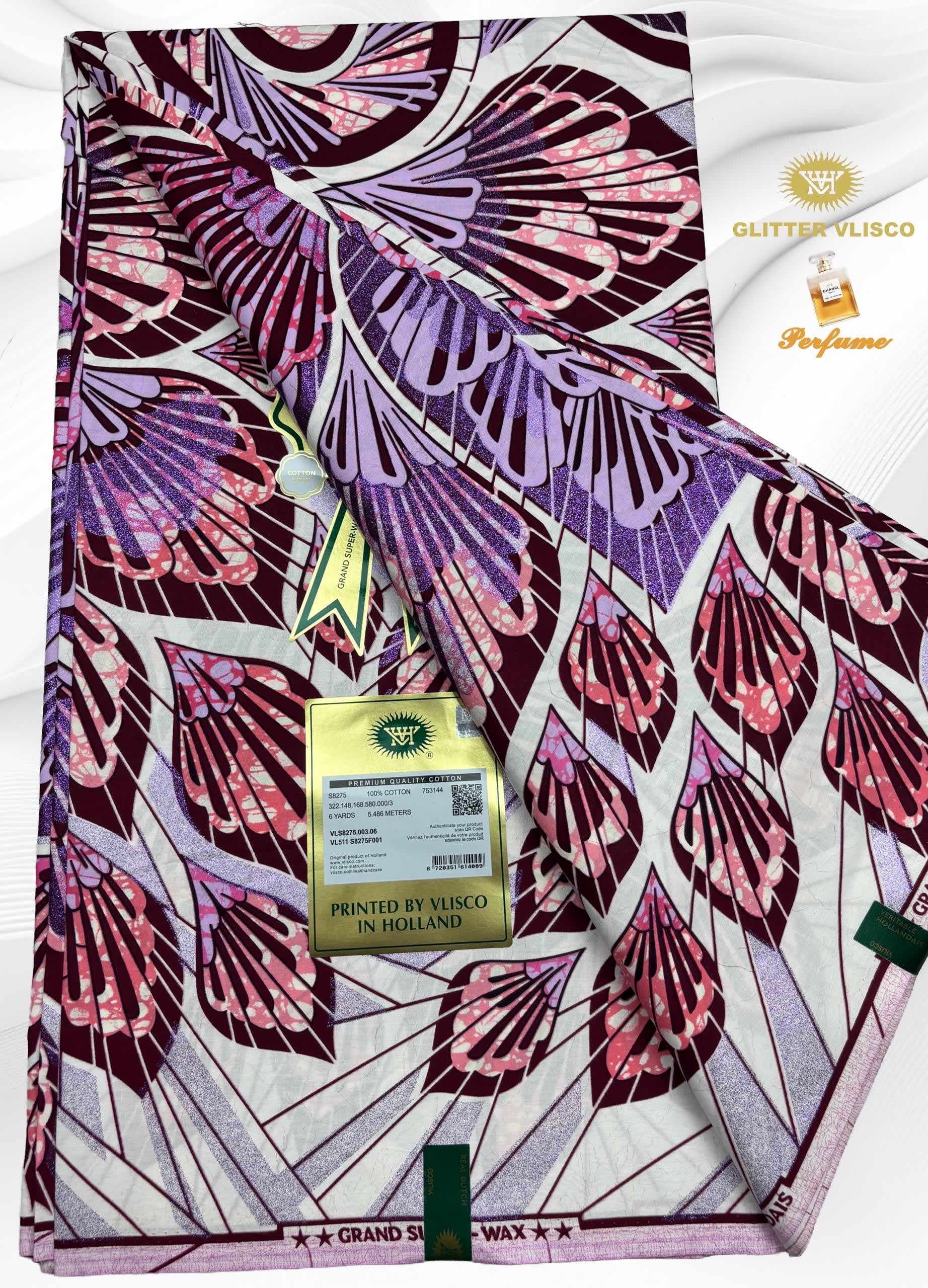 Wax Africain Motif Papillons Orange - Super Qualité Glitter Vlisco