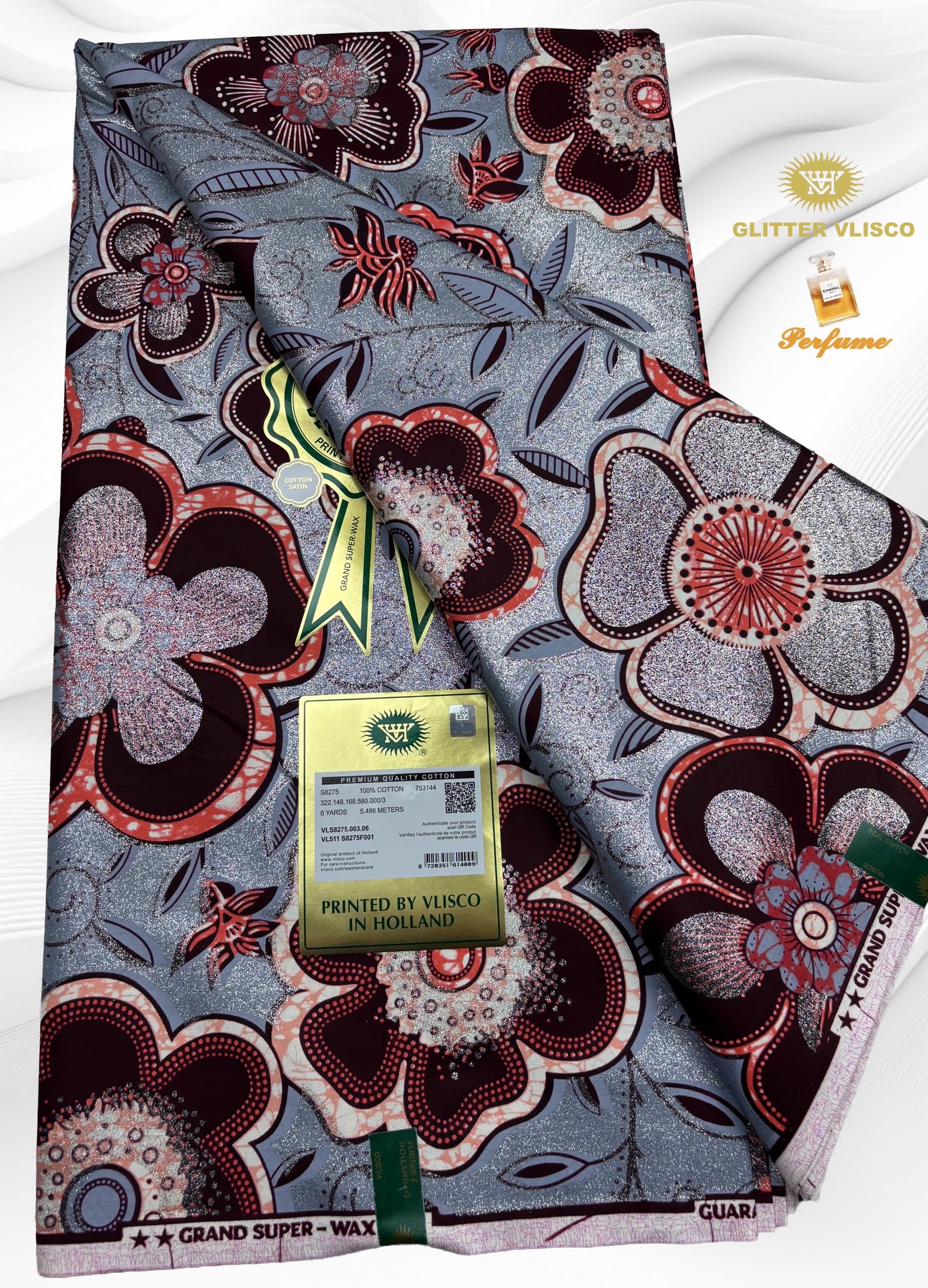 Wax Africain Motif Papillons Orange - Super Qualité Glitter Vlisco