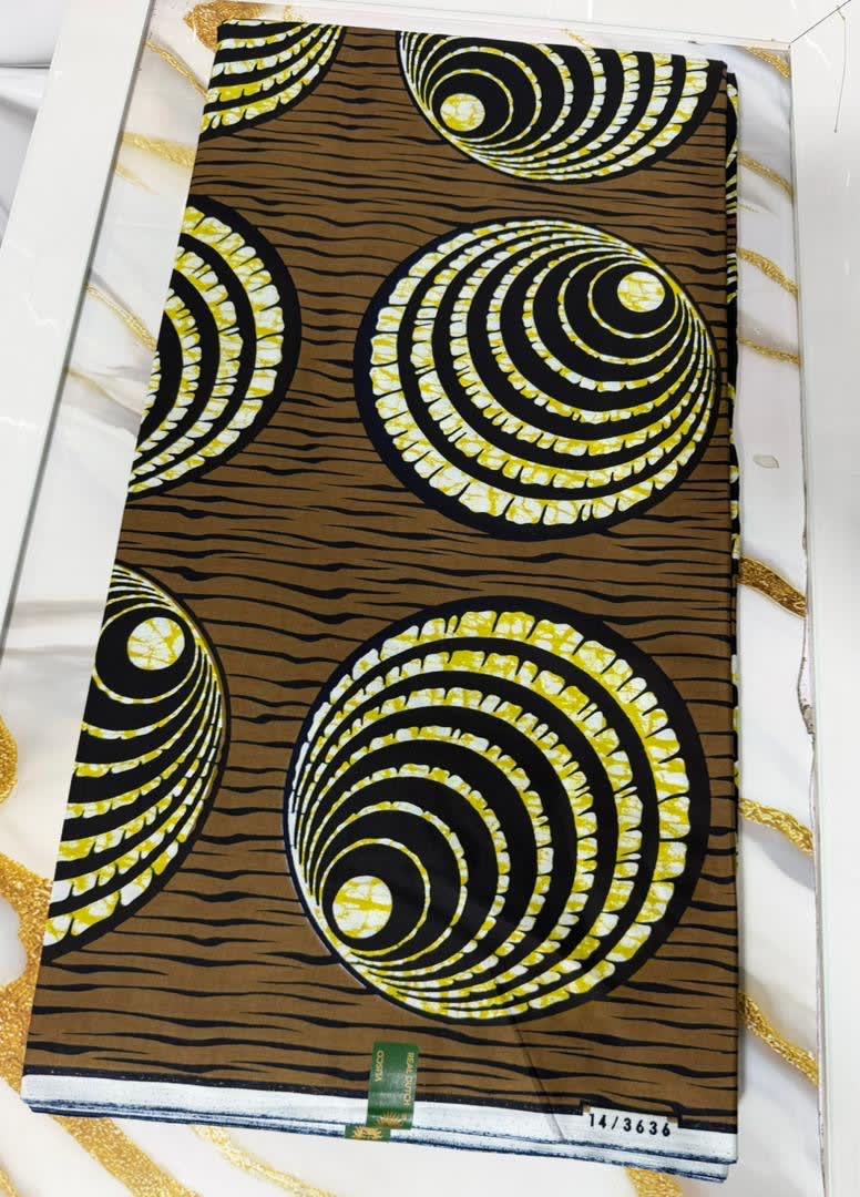 Tissu Wax Africain Motif Spirales - Violet/Or/Noir