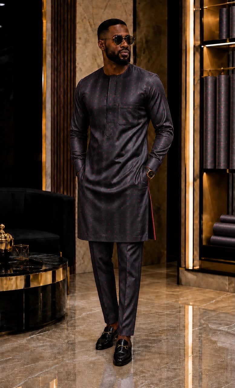 Ensemble Agbada noir élégant pour homme