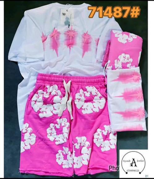 Ensemble 2 pièces fille - T-shirt blanc et short rose floral
