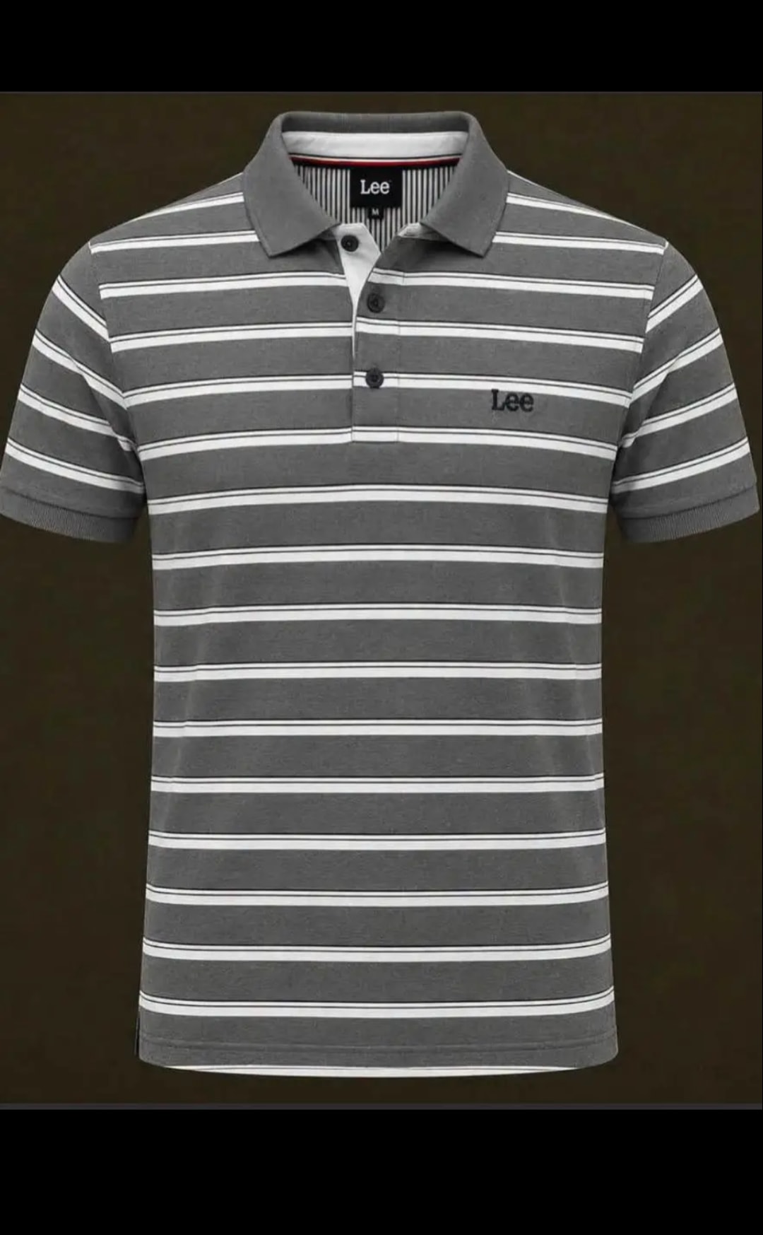 Polo Lee rayé gris et blanc - Homme