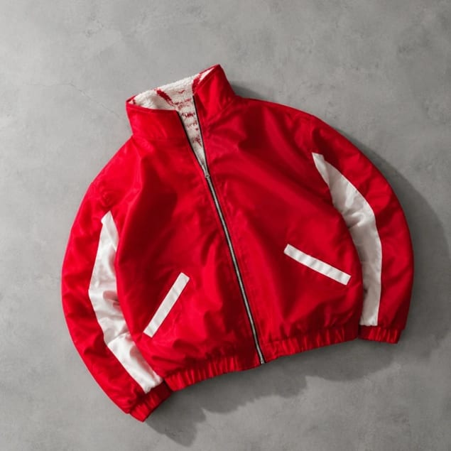 Veste polaire fleece à motif craquelé rouge et crème