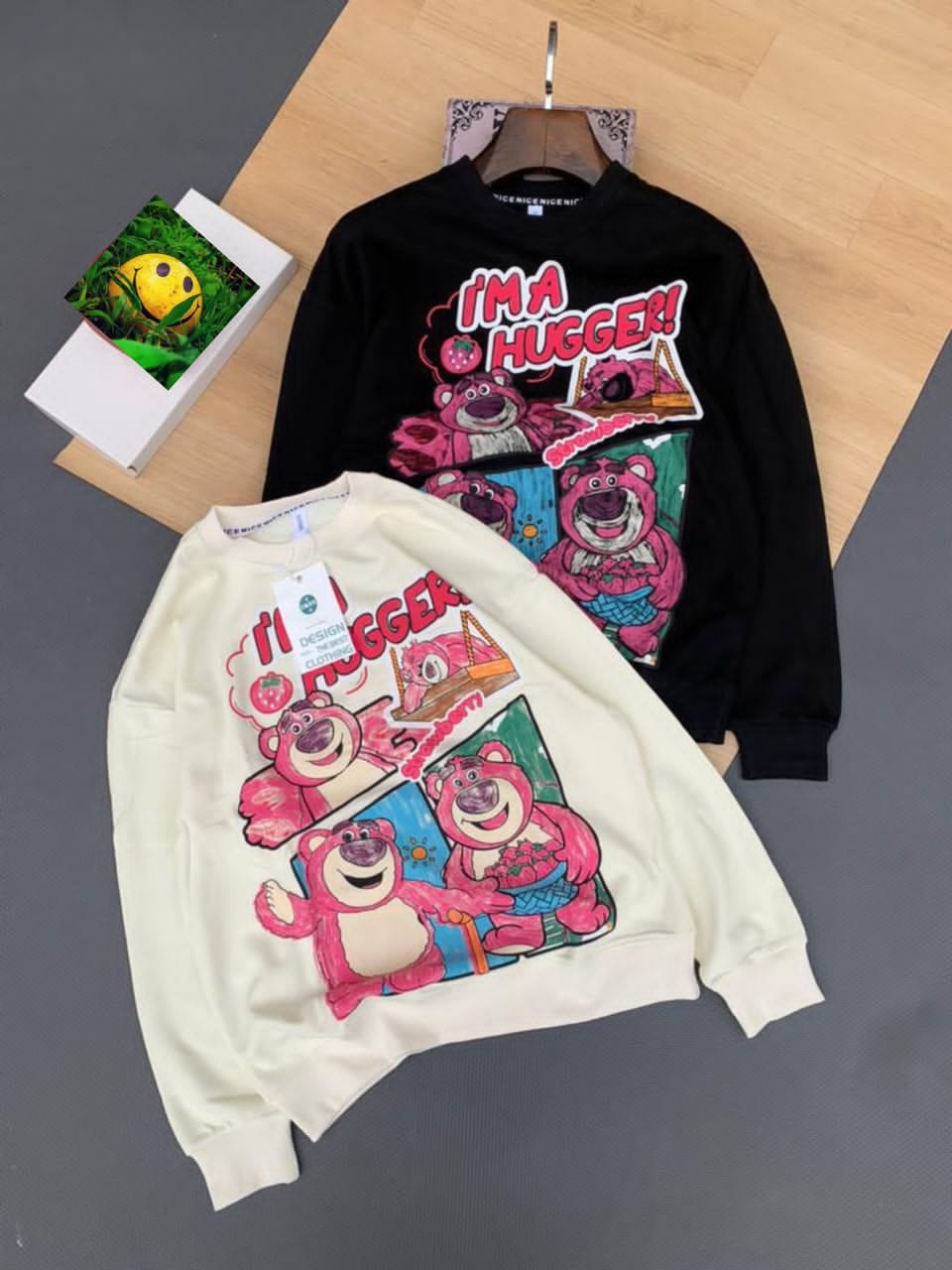 Lot 2 Sweatshirts Tendance - Noir et Beige Graphique