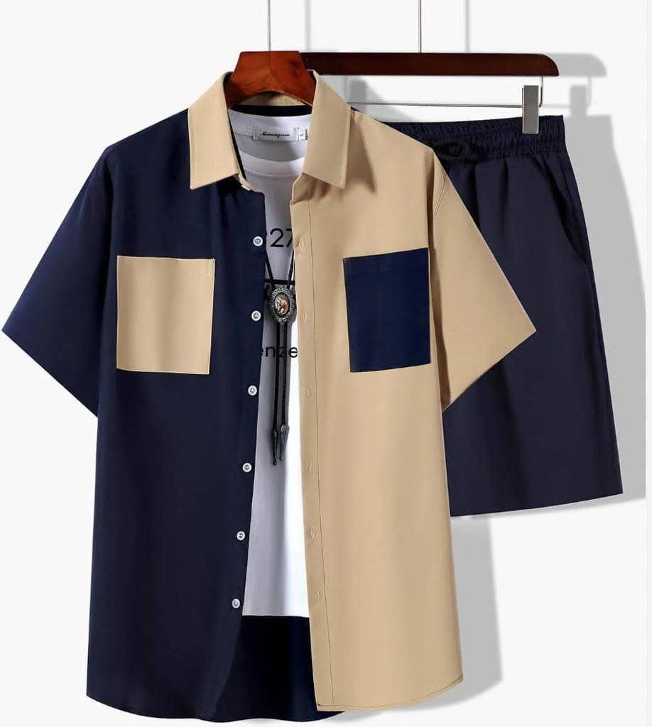Ensemble 3 pièces homme - Chemise fleurie verte et short
