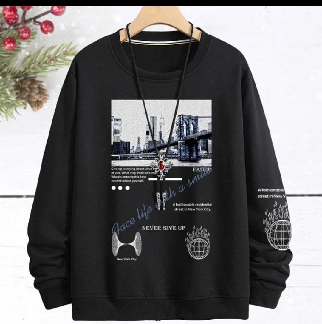 Sweatshirt noir imprimé New York - Homme