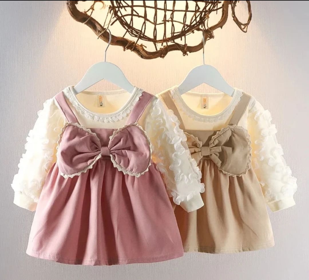 Lot de 2 robes bébé fille avec nœud et volants - Rose et beige
