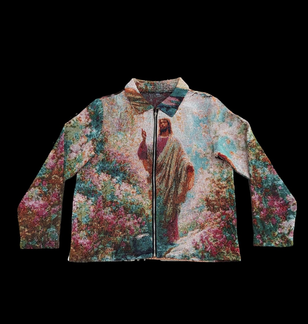 Veste en tricot motifs floraux multicolores