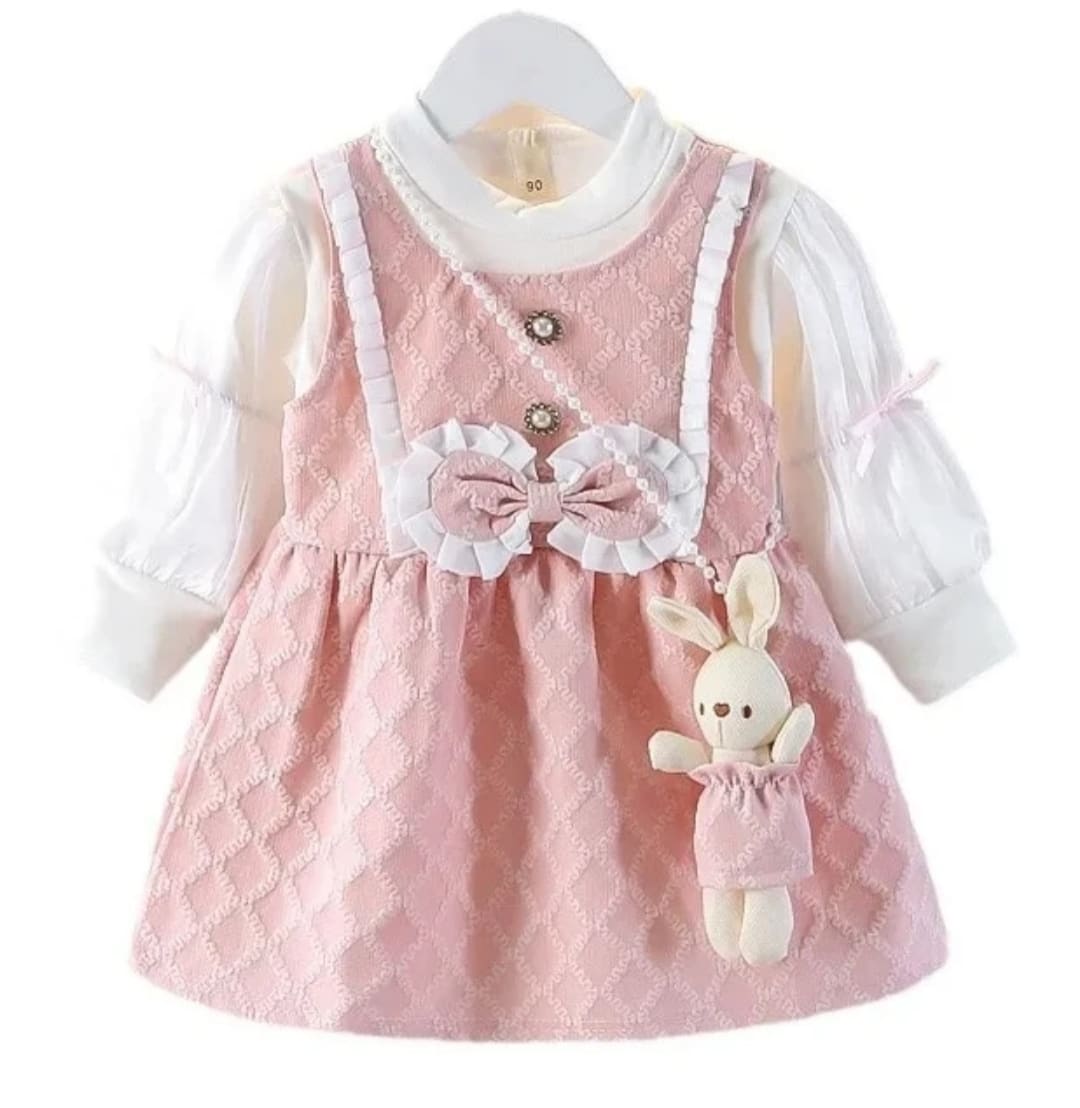 Robe bébé fille vert olive avec nœud et manches bouffantes