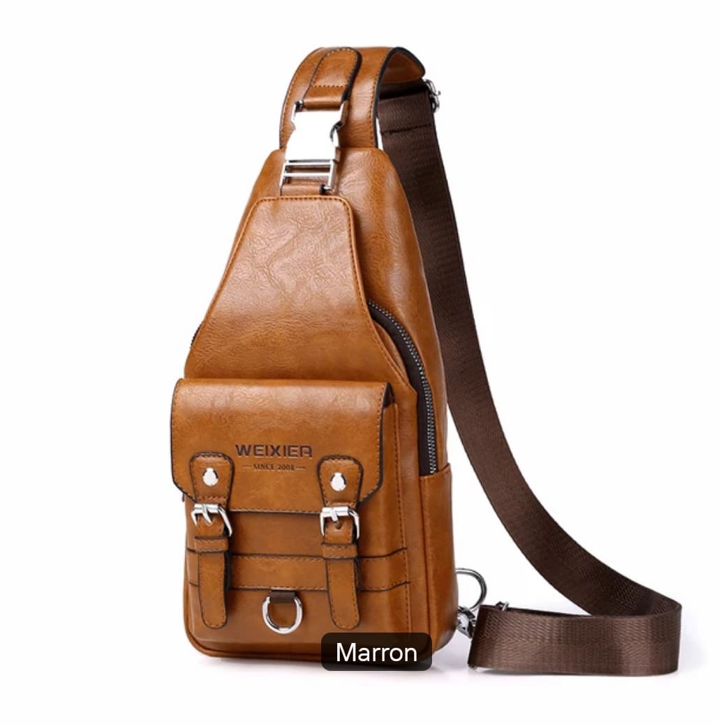 Sac à dos traverseur WEIXIER noir cuir - Homme