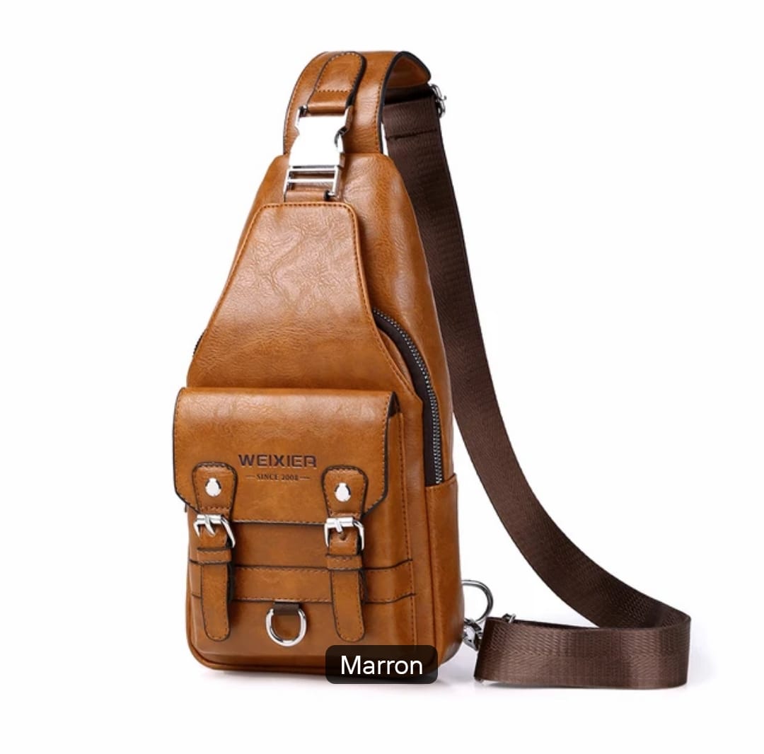 Sac à dos traverseur WEIXIER noir cuir - Homme