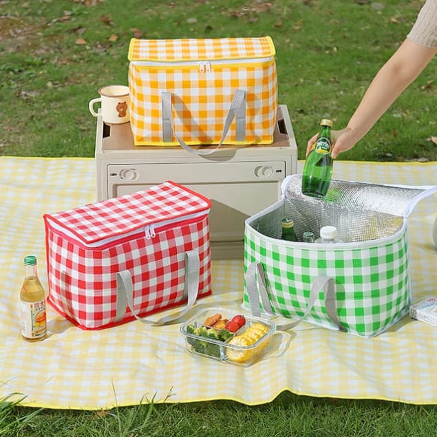 Lot de 4 sacs isothermes pique-nique à carreaux