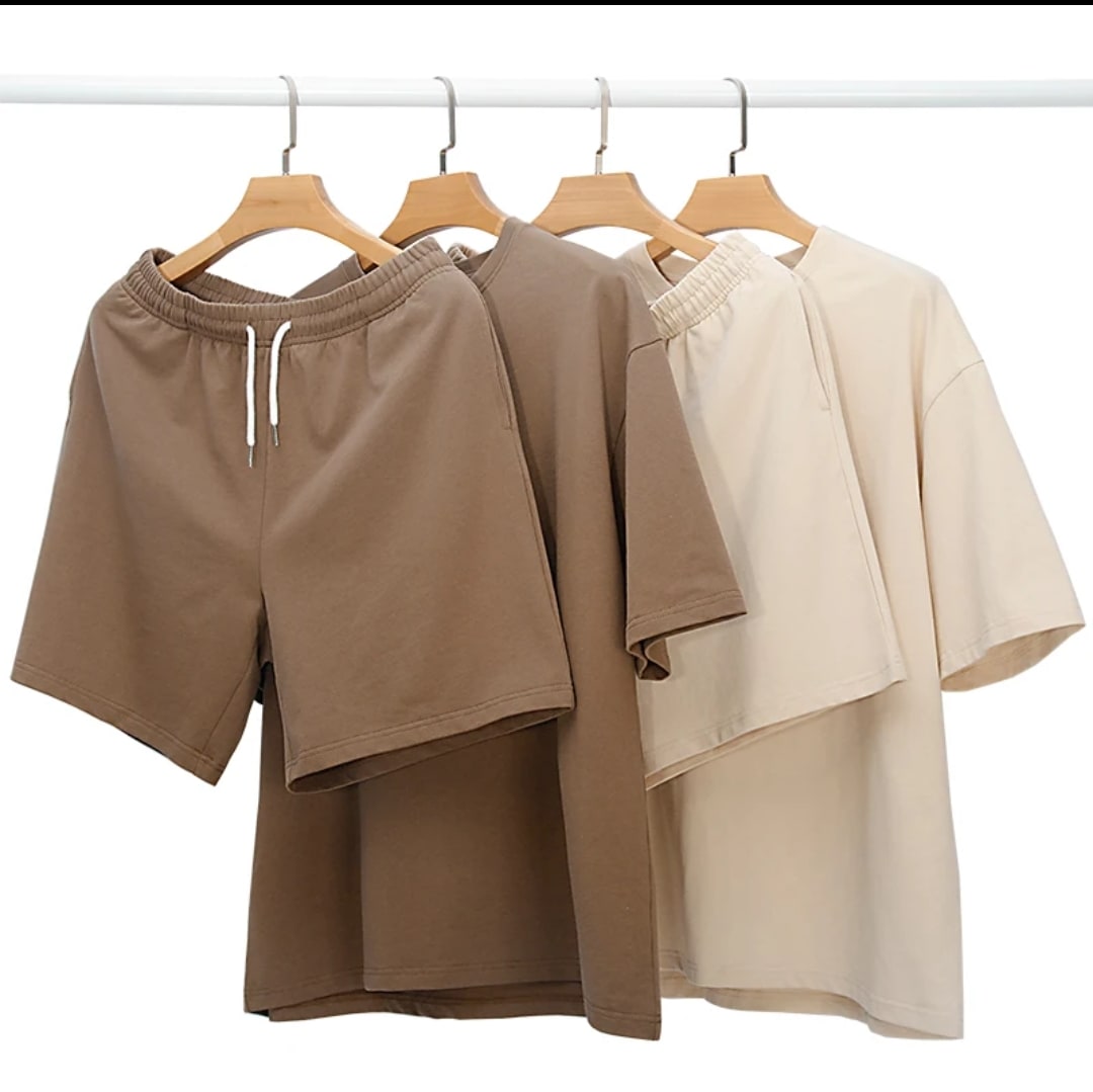 Lot de 4 pièces - T-shirts et shorts unisexe couleurs neutres