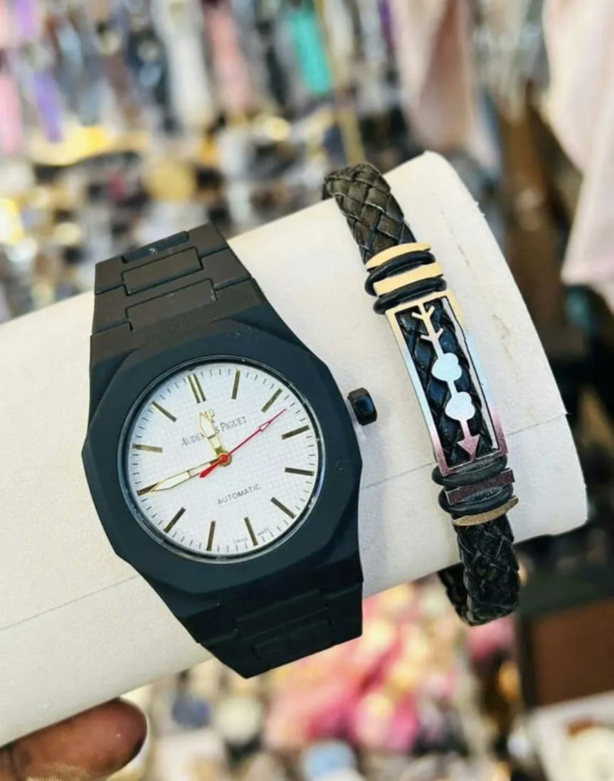 Montre Audemars Piguet Automatique Noire + Bracelet Cuir