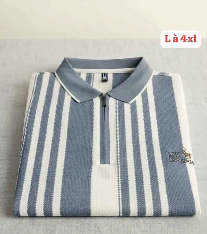 Polo homme rayé gris et blanc - Taille L à 4XL