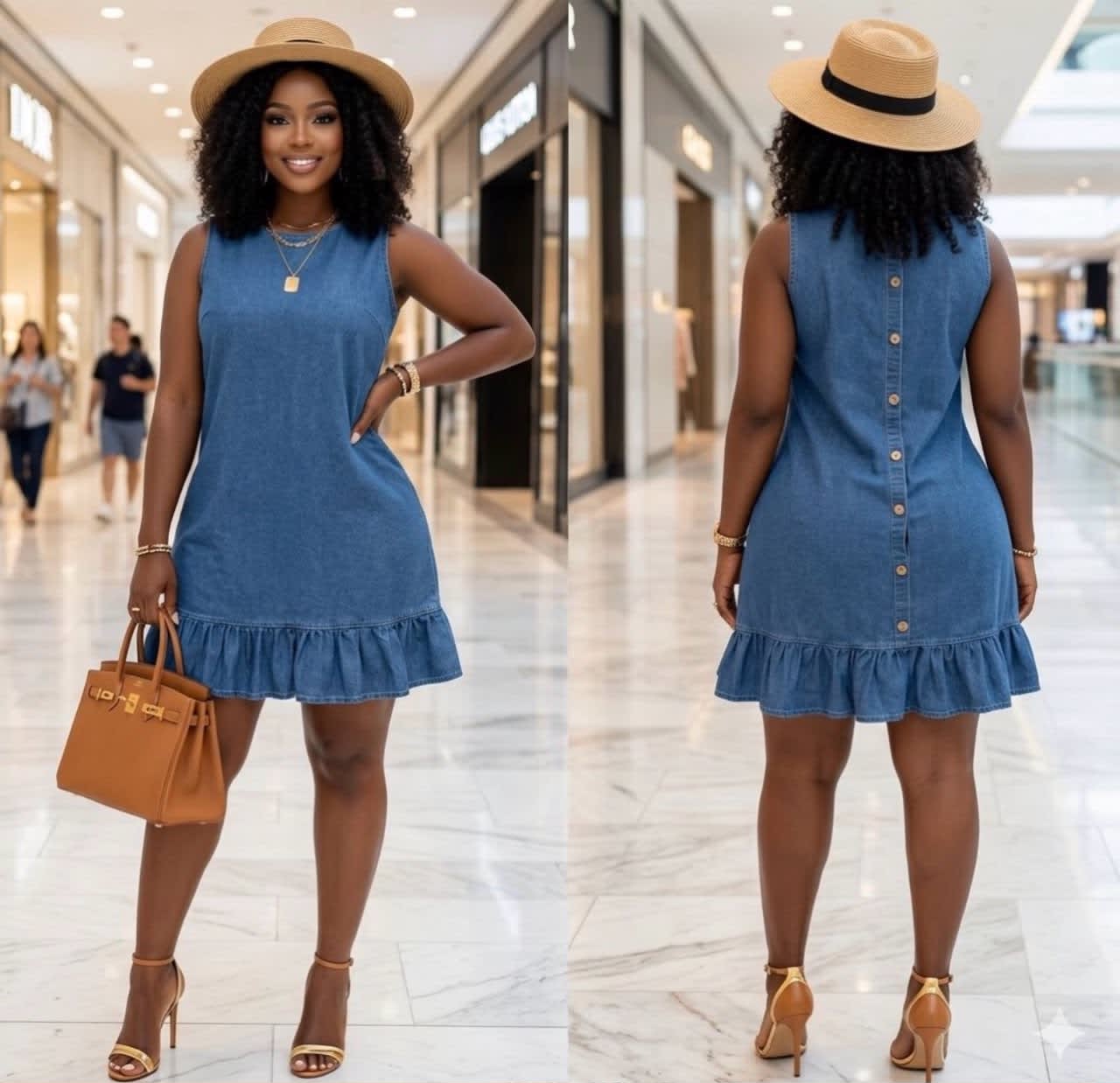 Robe denim sans manches avec volant - Style casual chic