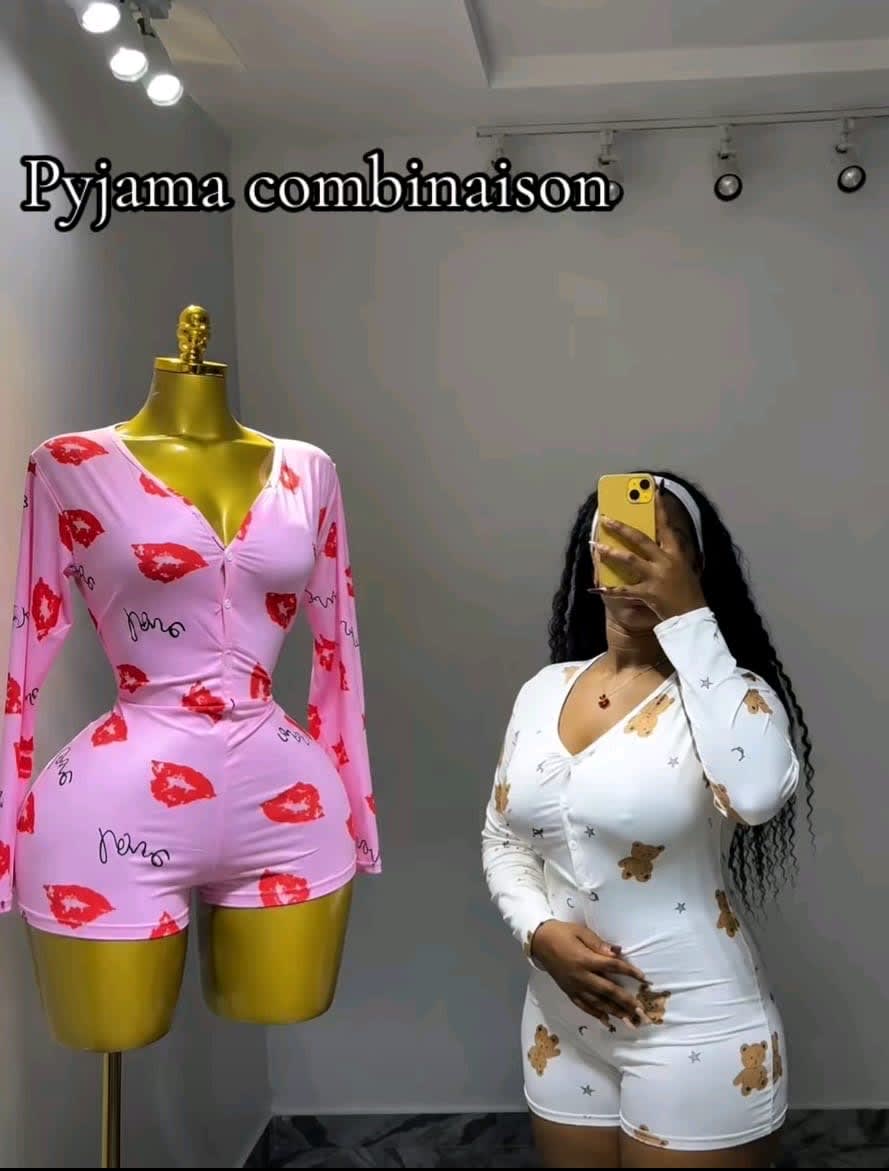 Pyjama combinaison femme motif lèvres rose