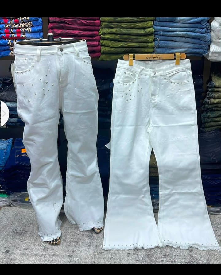 Lot de 2 jeans blanc femme avec strass - Style tendance