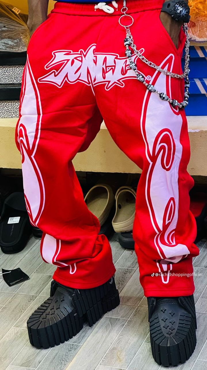 Pantalon de jogging ZONED rouge et blanc - Style urbain