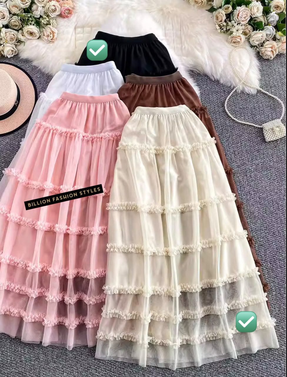 Jupe tulle fleurie multicouche - Rose ou Noir
