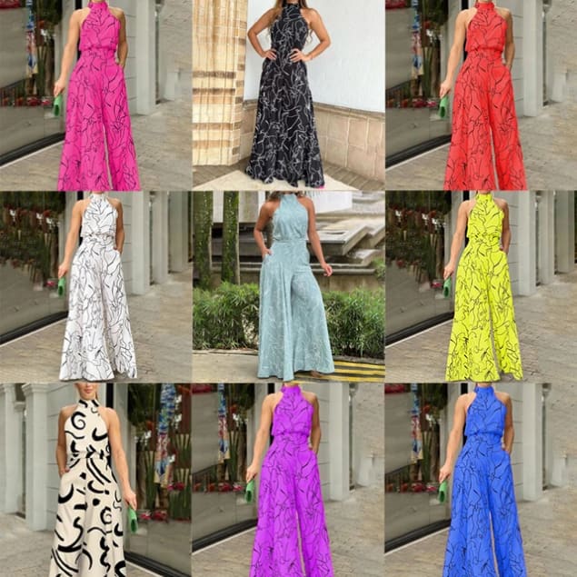 Robe longue élégante col montant motif abstrait
