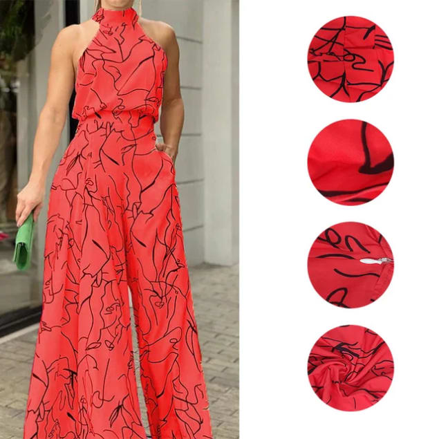 Robe longue élégante col montant motif abstrait