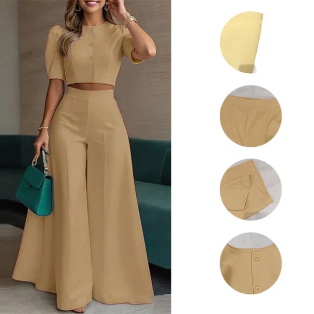 Ensemble crop top et pantalon taille haute - Multiple coloris