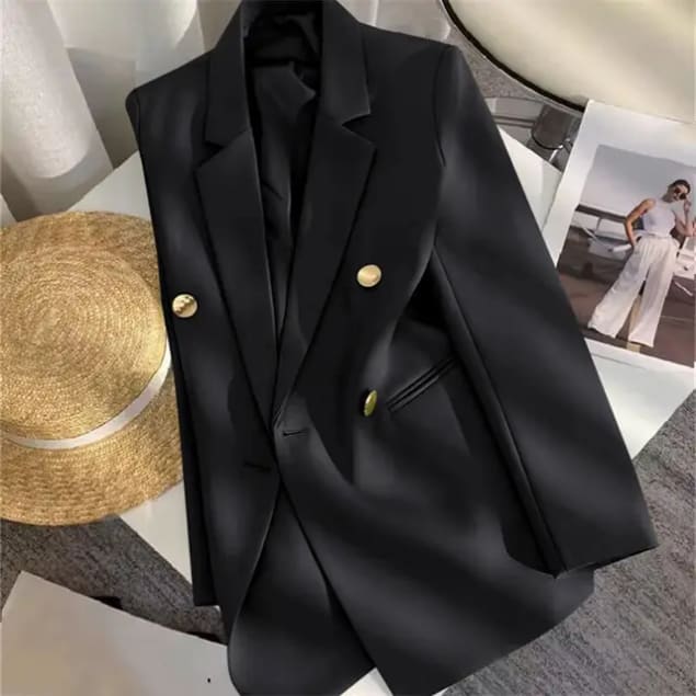 Blazer oversized élégant à boutons dorés - Pour femme