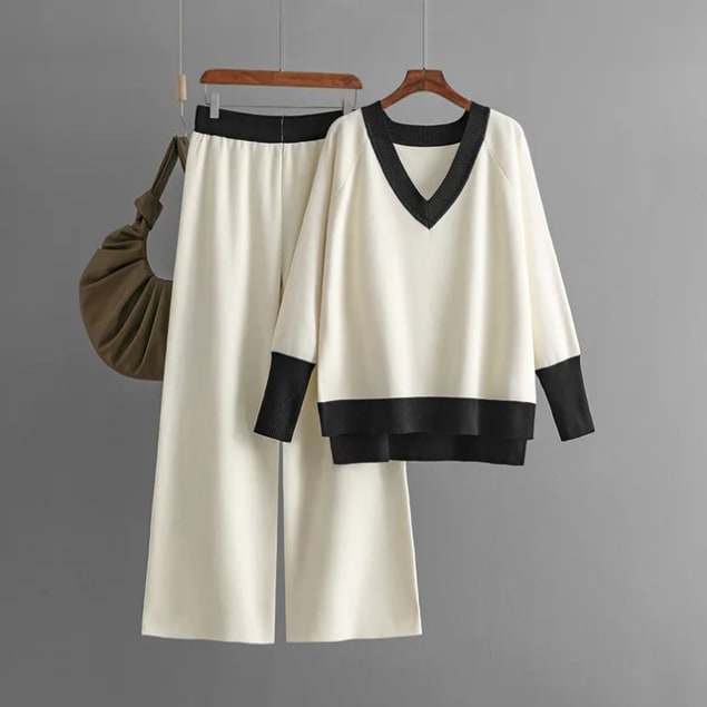 Ensemble de jogging femme - Sweatshirt + pantalon largeur colorblock