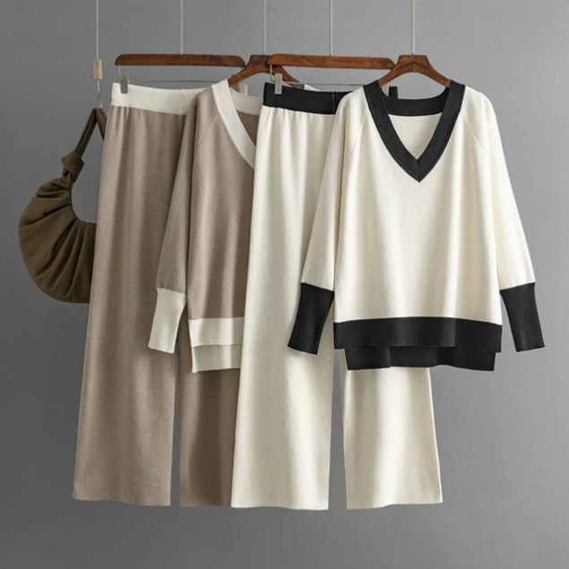 Ensemble de jogging femme - Sweatshirt + pantalon largeur colorblock