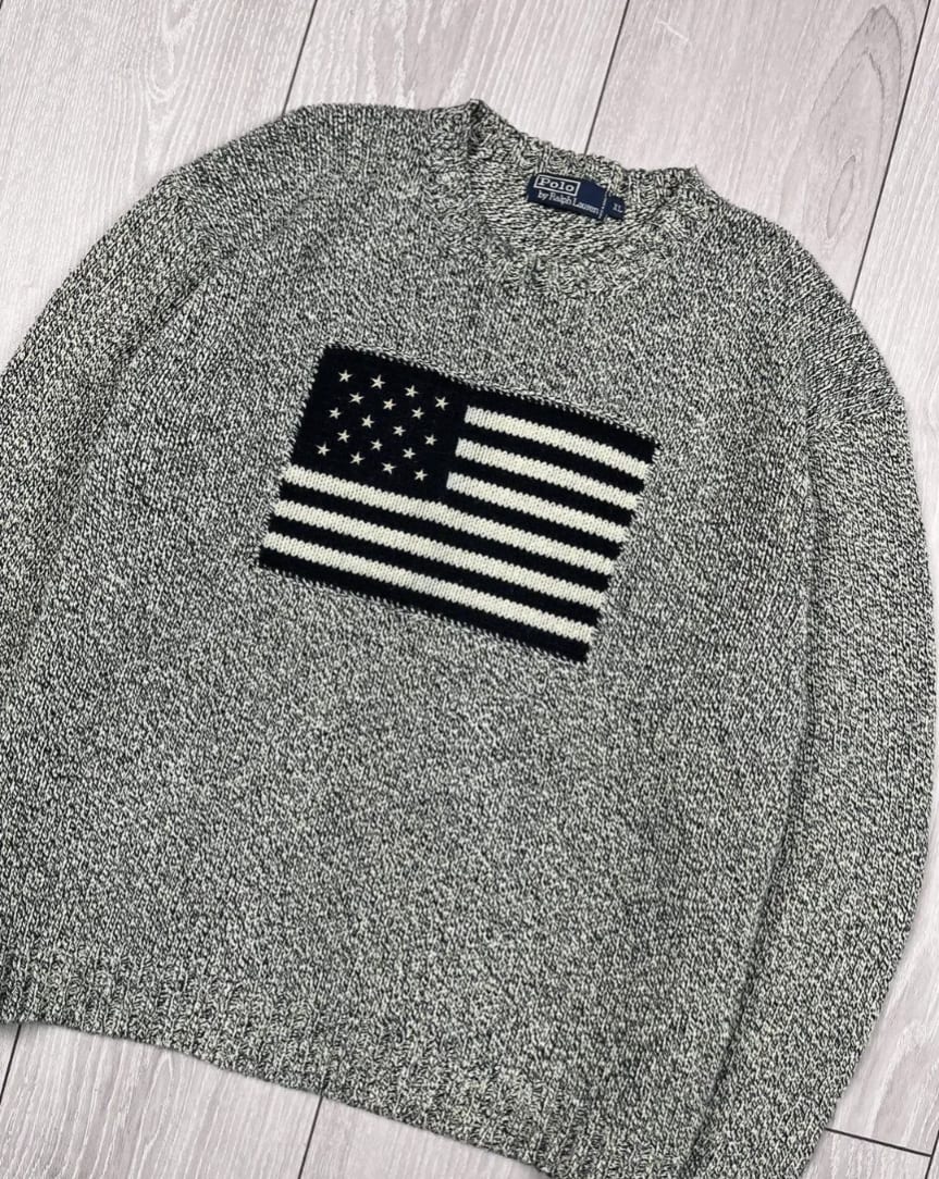 Pull gris chiné Polo Ralph Lauren drapeau américain