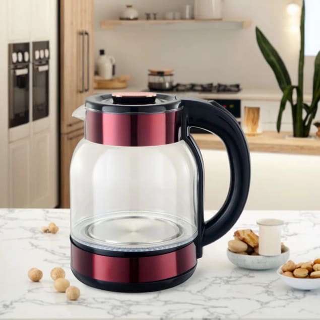 Bouilloire électrique en verre - Design moderne rose/inox