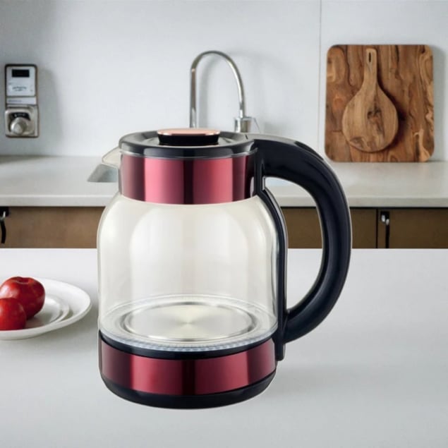 Bouilloire électrique en verre - Design moderne rose/inox