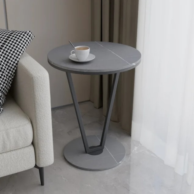 Table d'appoint ronde design moderne - plateau blanc et pieds métal