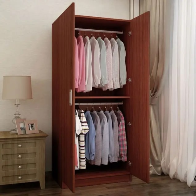 Armoire de rangement spacieuse 2 portes avec penderie et étagères