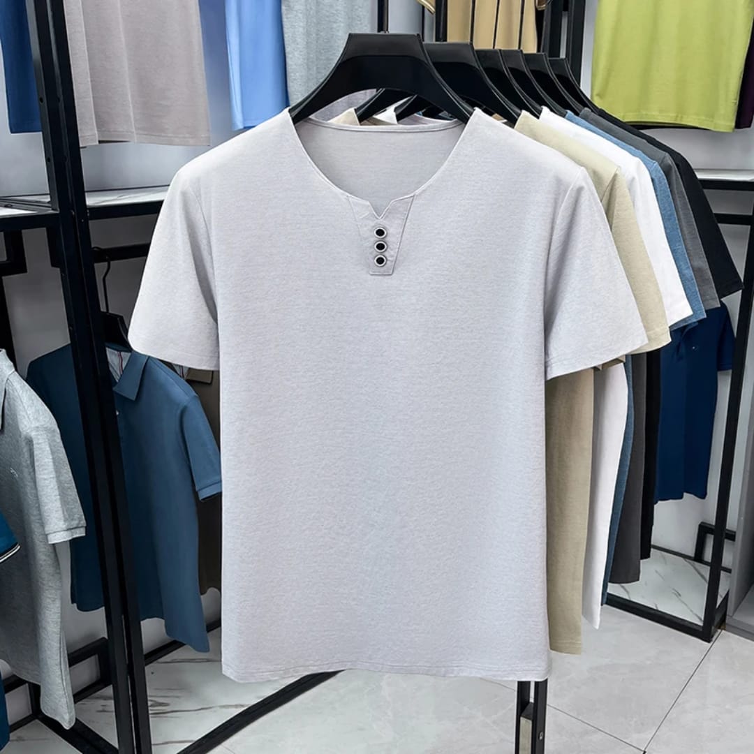 T-shirt homme col henley - Blanc