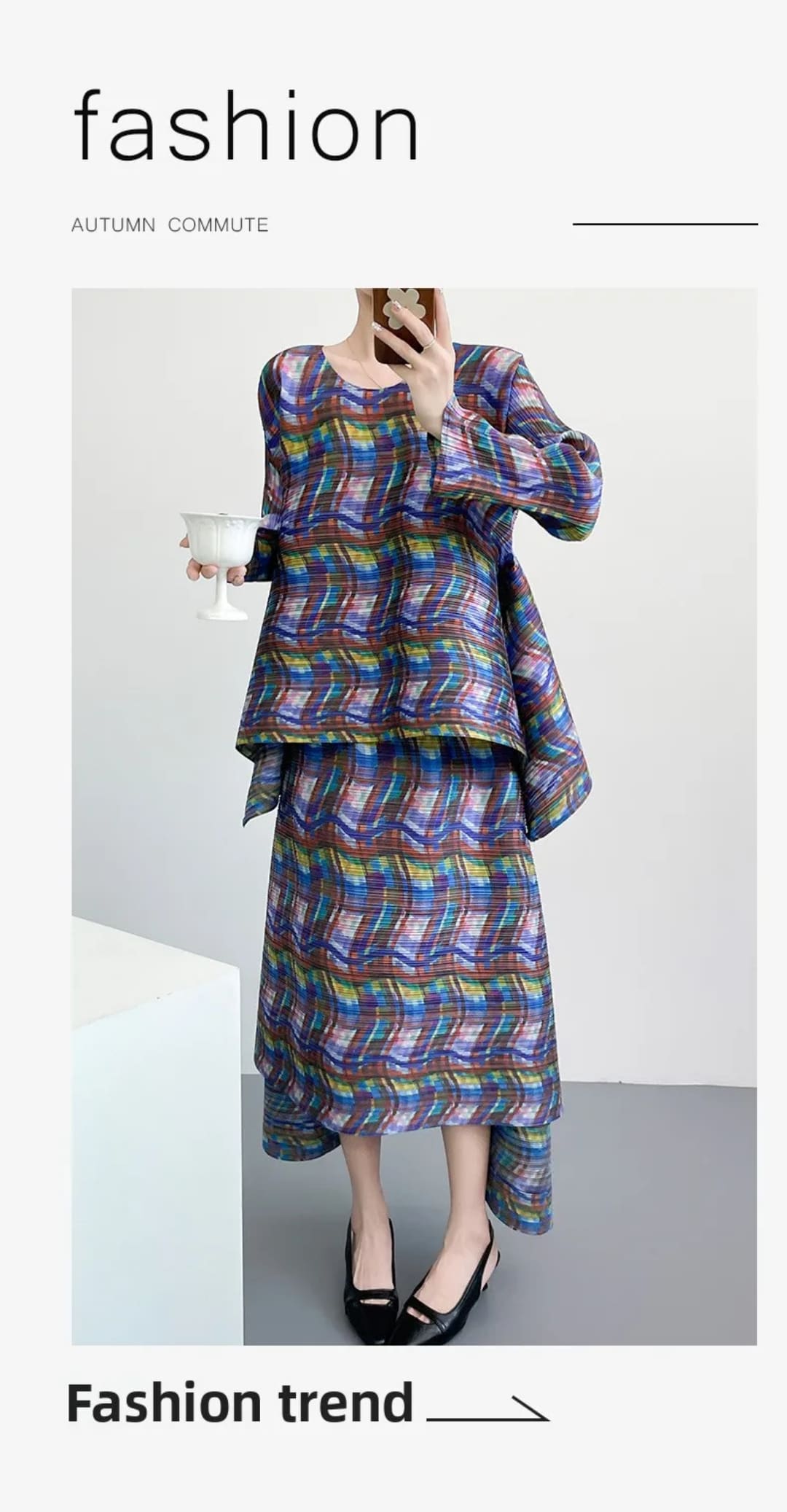 Ensemble 2 pièces plissé motif écossais multicolore - Dongguan Yicheng