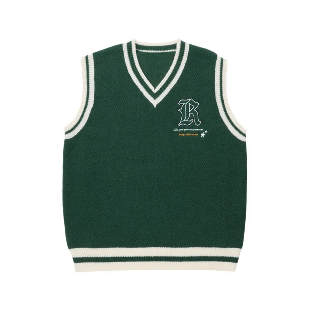 Gilet sans manches style college noir et vert - Unisexe