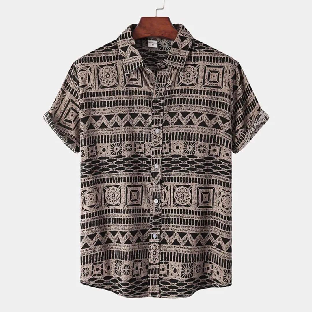Chemise à motifs ethniques noir et beige - Taille M
