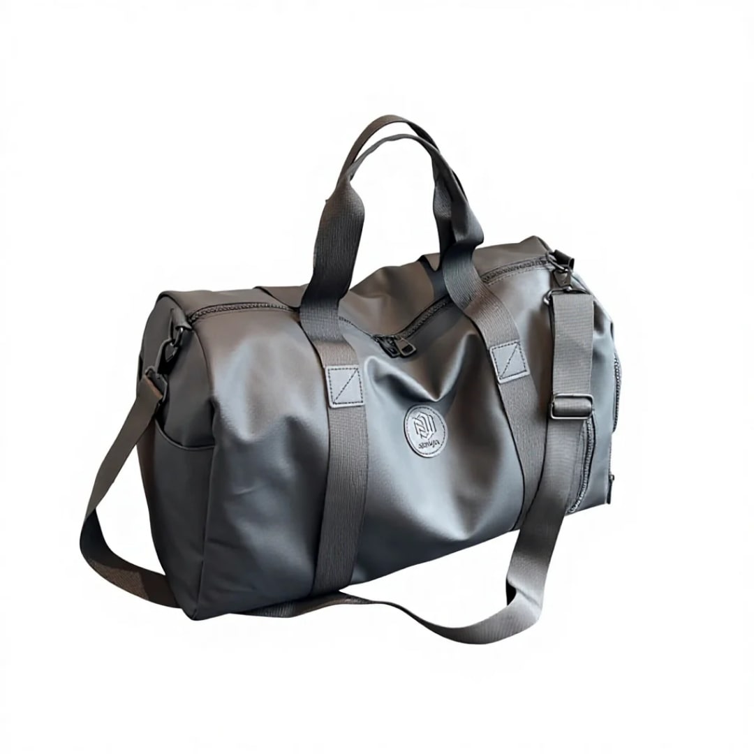 Sac de voyage cylindrique gris avec bandoulière - Style sport