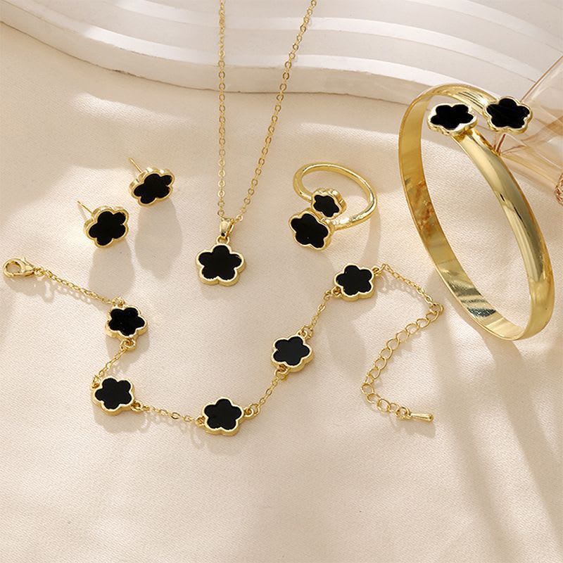 Parure bijoux trèfle à 4 feuilles - Collier, bracelet, boucles & bague