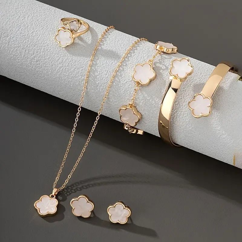 Parure bijoux trèfle à 4 feuilles - Collier, bracelet, boucles & bague