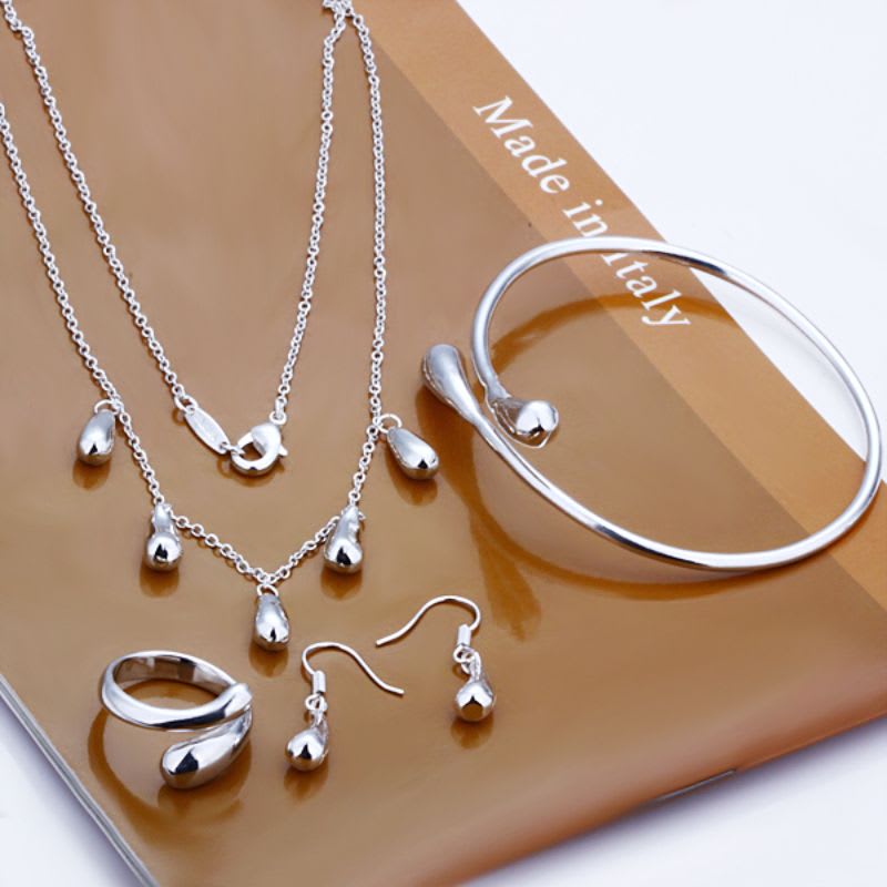 Parure bijoux argent gouttes - Colliers, bague et boucles d'oreilles