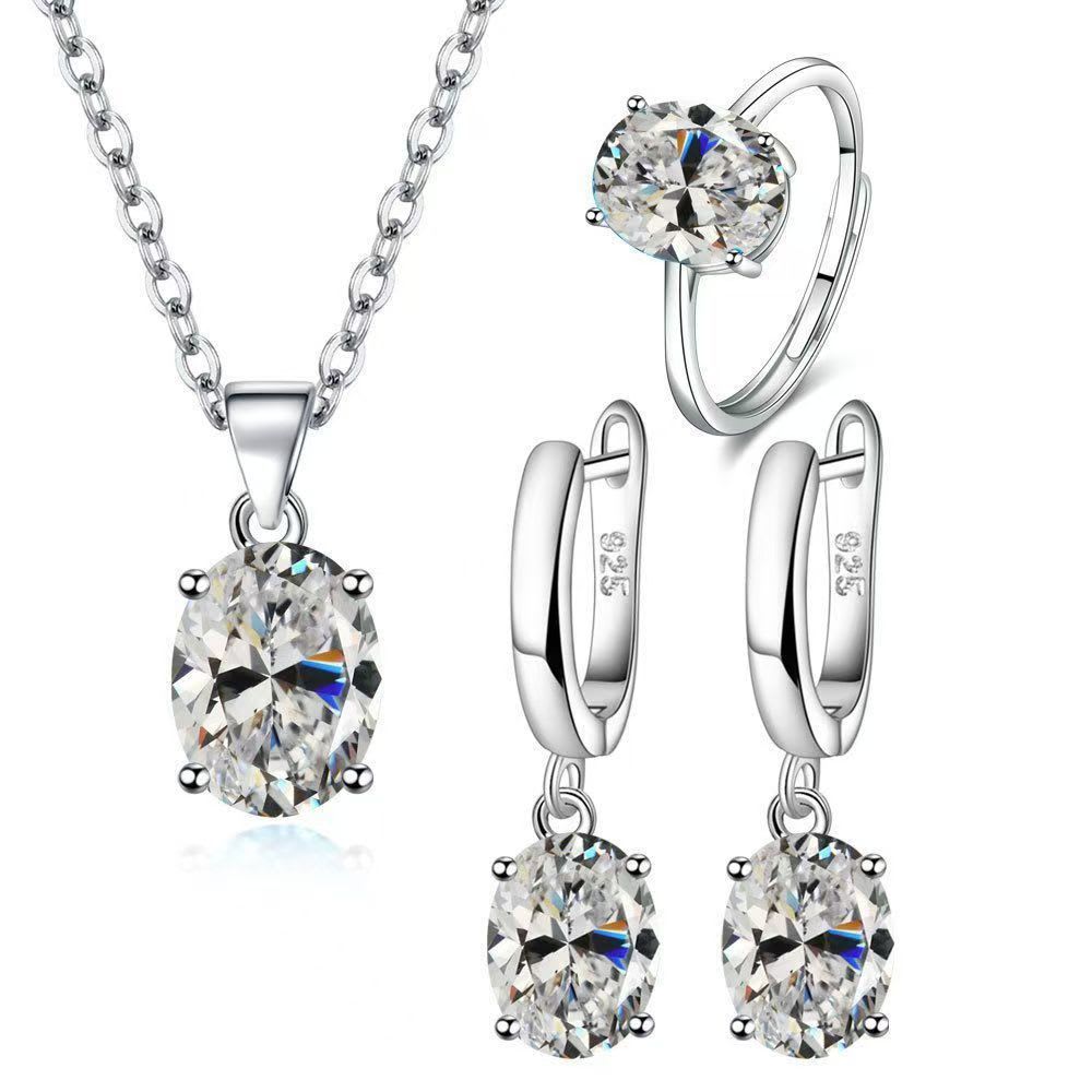 Ensemble bijoux parure argentée pierre précieuse - Collier boucles d'oreilles bague