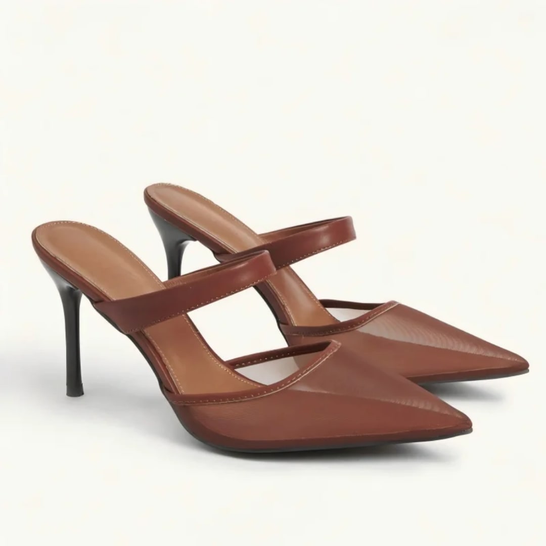 Mules femme talon haut pointu marron - Style élégant