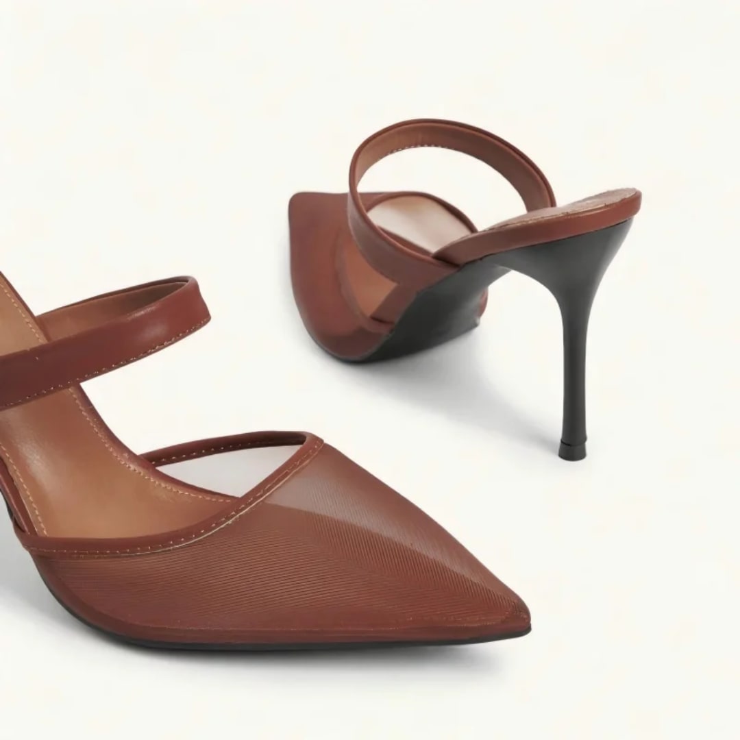 Mules femme talon haut pointu marron - Style élégant