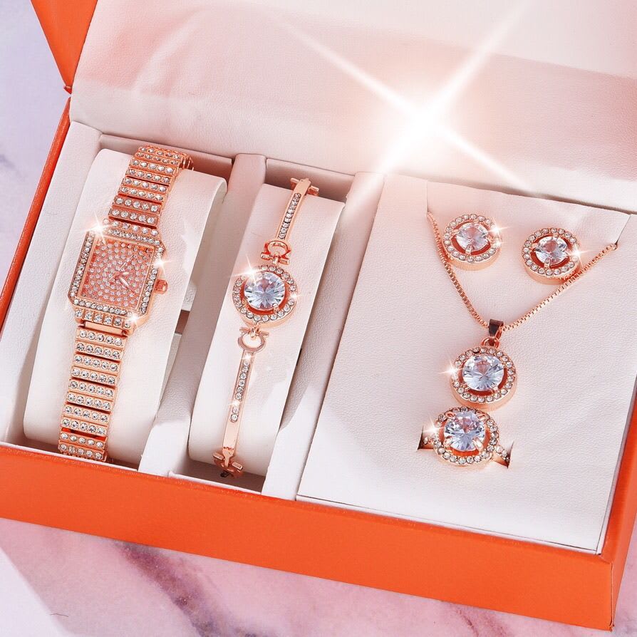 Coffret Bijoux Montre Femme Luxe - Montre + Bracelet + Collier + Boucles d'oreilles