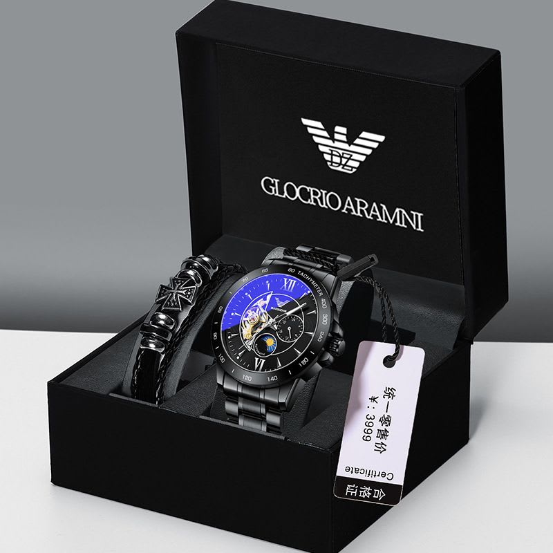 Montre Automatique Baozishe - Cadran Bleu Tourbillon Lune