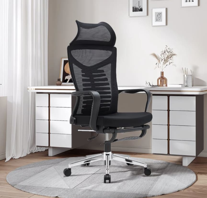 Chaise de Bureau Ergonomique Mesh avec Repose-pieds - Noir