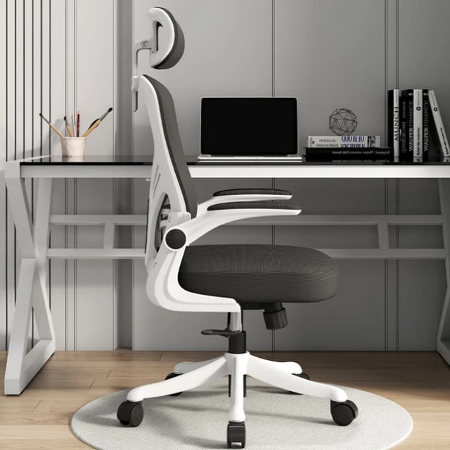 Chaise de Bureau Ergonomique avec Appui-tête - Design Moderne Blanc/Noir